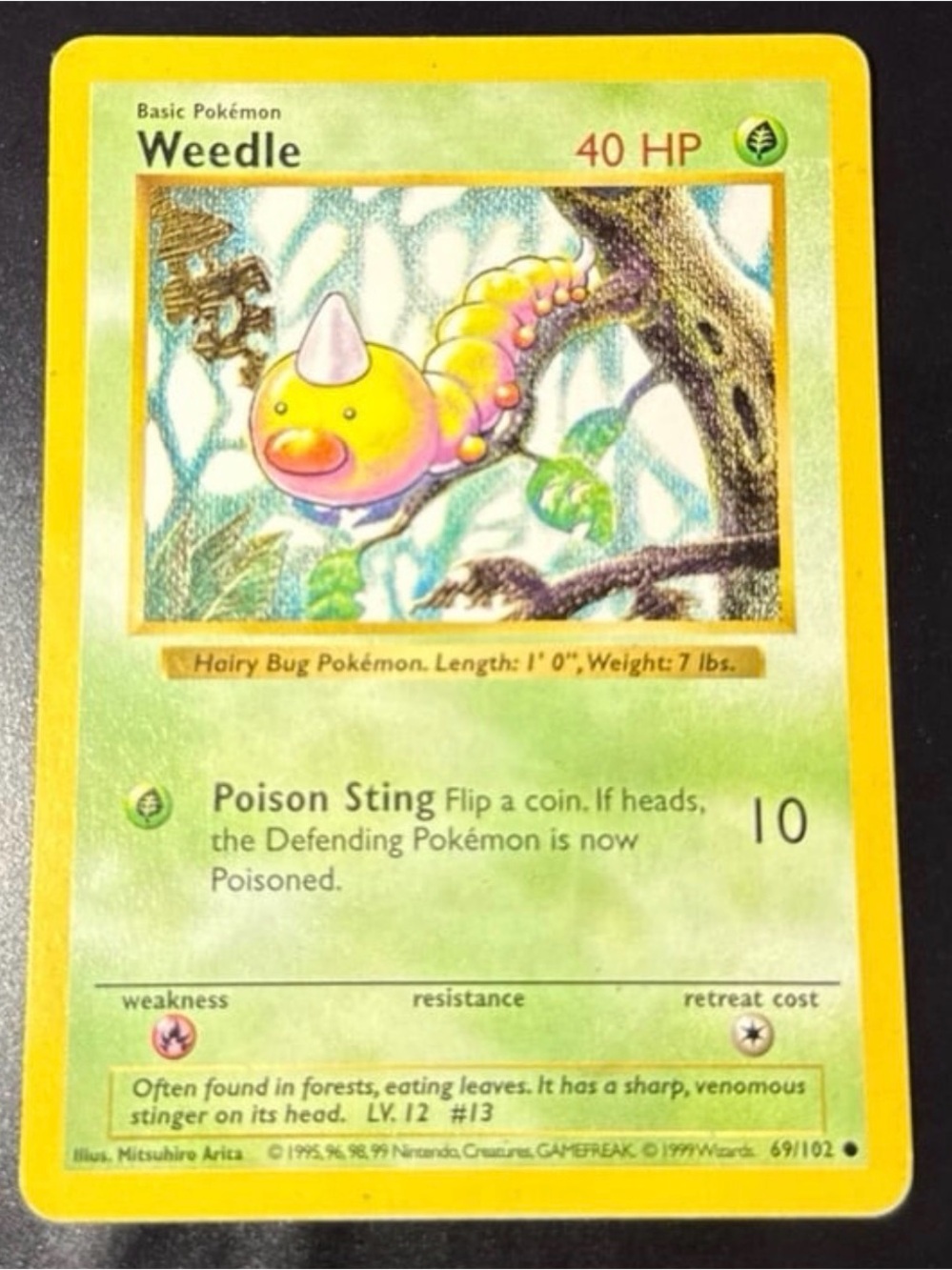 Shadowless Base Set Weedle 69/102 common 1999 WOTC Non-HoloFoil original MP